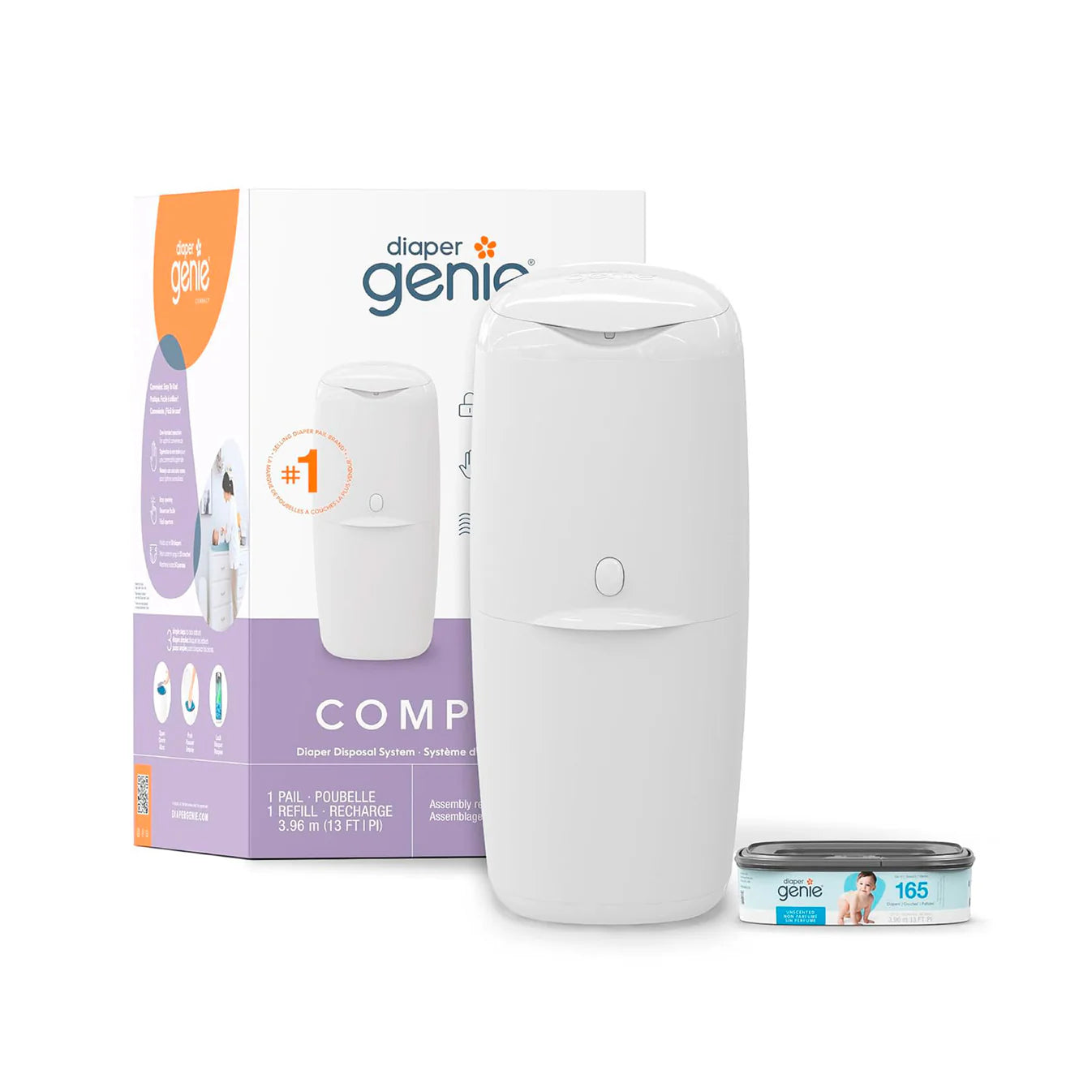 Basurero Contenedor de Pañales Diaper Genie® Compact Pail – Control Total de Olores