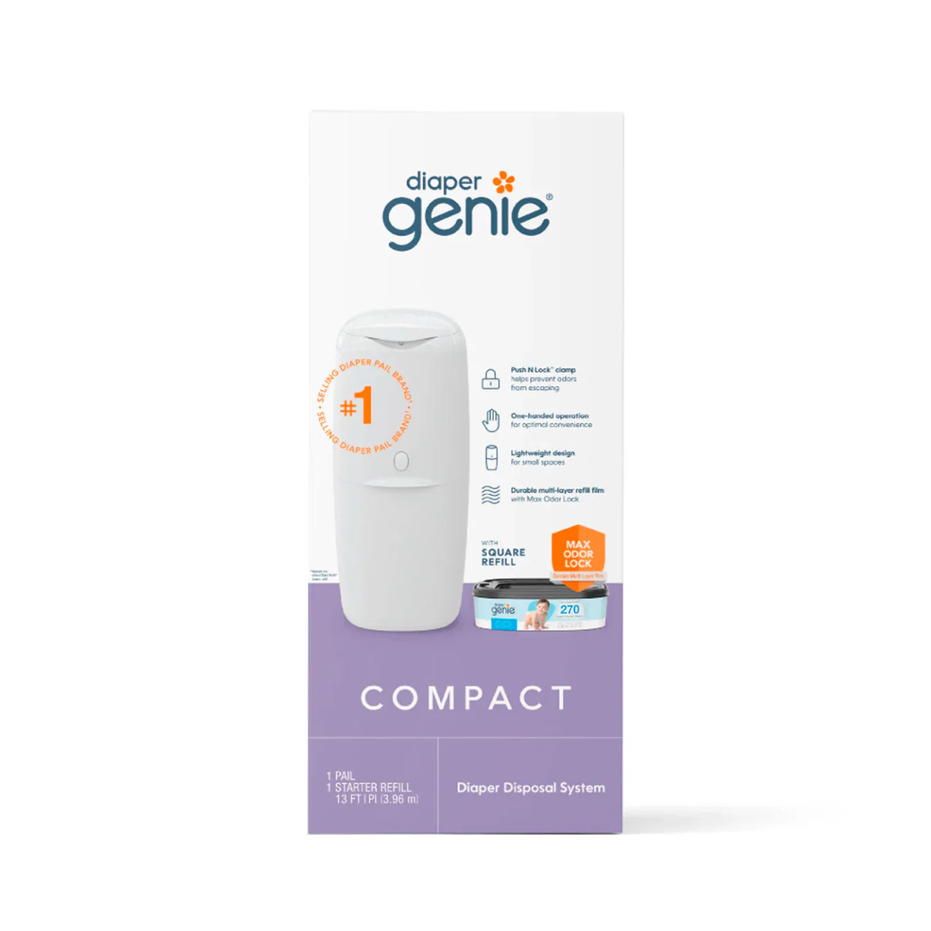 Basurero Contenedor de Pañales Diaper Genie® Compact Pail – Control Total de Olores