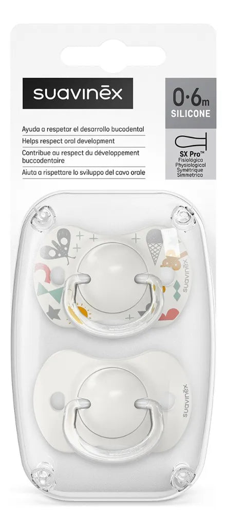 Chupetes Suavinex Blancos Walk con Tetina Fisiologica SX Pro de Silicona 0/6 meses