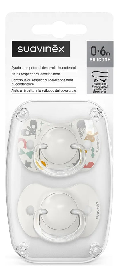 Chupetes Suavinex Blancos Walk con Tetina Fisiologica SX Pro de Silicona 0/6 meses